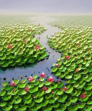 Textura 3D del estanque de lotos Pinturas al óleo